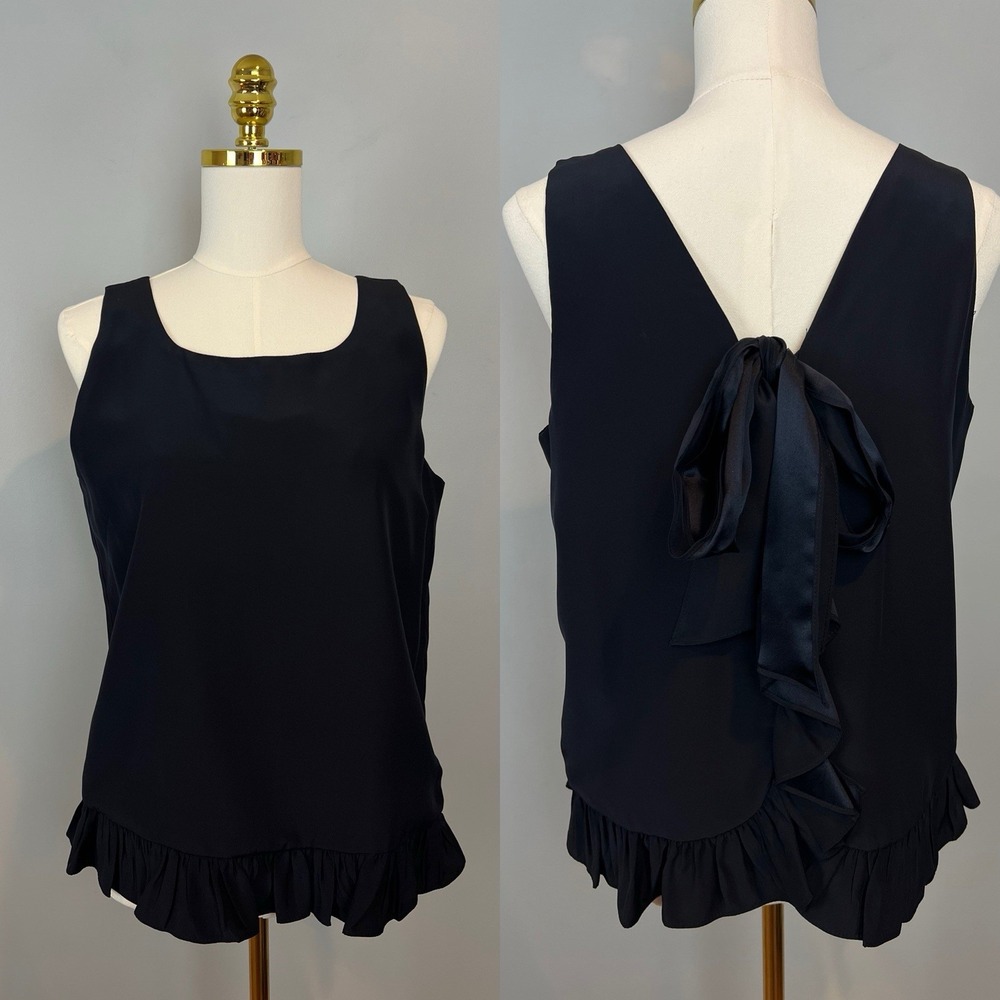 Laroque Black Ruffle Blouse with Bow on Back Womens Size Medium Sleeveless